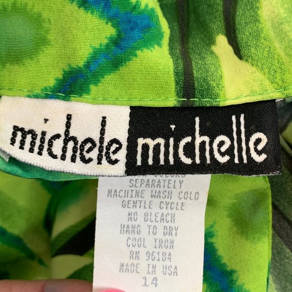 Michele Michelle vintage Green Button Down Shirt Size 14 Floral Top retro‎ - Picture 3 of 9